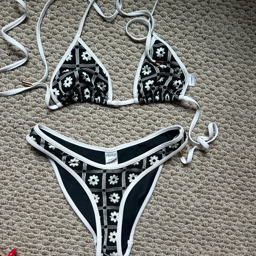 Black and White Floral Bikini Set